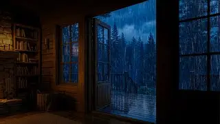 🌧️ Deep Sleep with Heavy Rain Sounds | Cozy Cabin Fireplace
