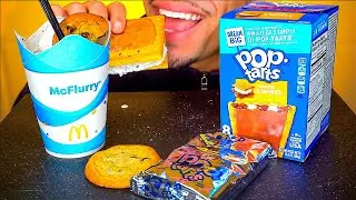 ASMR MCDONALD'S OREO MCFLURRY POP TARTS S'MORES ICE CREAM SANDWICH CHOCOLATE CHIP COOKIE EATING