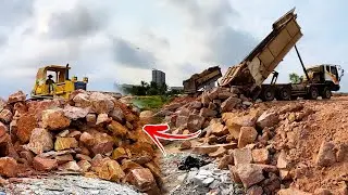 Part 5| Showing Making New Filling, Leveling Mighty Bulldozer Pushing Rocks, Dump Truck Dumping Rock