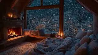 Cozy Winter Cabin Ambience with Soft Snowfall &ndash; Fireplace Sounds for Deep Sleep