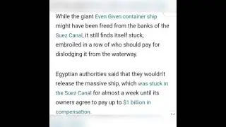 Ever Given ship forbidden to leave the #SuezCanal until its owners pay up to $1 #billion