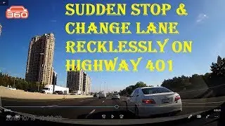 Dangerous Driver on Highway 401, Changing Lane without blindspot check and SUDDEN STOP; Road Rage