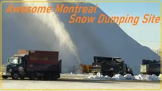 1 17 23 AWESOME SNOW DUMP SITE ACTION IN MONTREAL CANADA DUMP TRUCKS SNOWBLOWERS