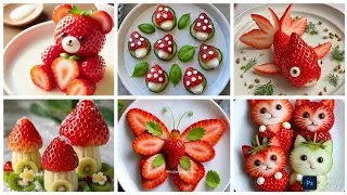 Strawberry food art/strawberry garnish ideas for kids#foodart#food #fruitdishes #fruitrecipes 