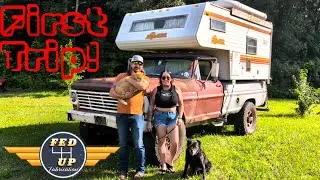 First Camping Trip in our Vintage Cummins Powered Camper (Cat Included)!