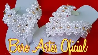 COMO FAZER UM LINDO CHINELO DE PÉROLAS/RENDA FRANCESA/PASSO A PASSO COMPLETO.