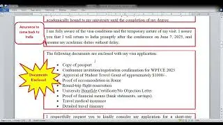 Schengen visa|| Sample Cover letter for attending Conference in Italy||