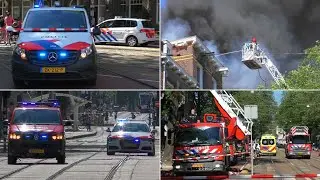 Hulpdiensten met spoed naar Grote Brand op een dakterras aan de Sarphatistraat in Amsterdam!