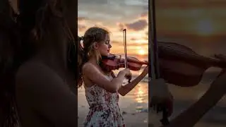 Sunset Serenade on the Beach 🎻#ViolinVibes #SunsetMagic #BeachMusic #PeacefulMoments #GirlWithViolin