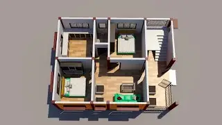 26 by 34 feet House plan 3D home plan 2bhk House Design with interior Design #3D