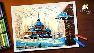 Oil Pastel Winter Scenery Drawing / Winter Landscape Scenery Drawing with Oil Pastel