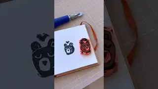 🐻 Small scale printmaking process with eraser block | BEAR print #timelapseart #printmaking 🐻