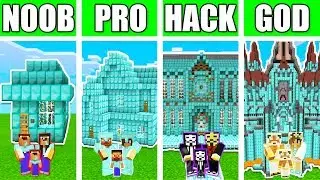 Minecraft: FAMILY DIAMOND HOUSE BUILD CHALLENGE - NOOB vs PRO vs HACKER vs GOD in Minecraft