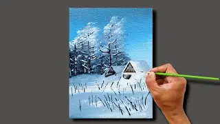 Winter scene painting tutorial / canvas painting / painting tutorial