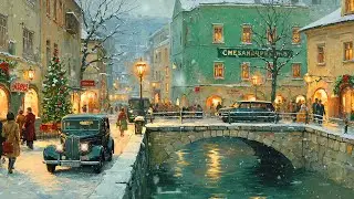 Christmas Café Window ❄️ Vintage 1940s–1960s Oldies | Snowy Street, Classic Cars & Warm Lights