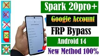 Tecno Spark 20 pro+ frp bypass new method||tecno spark 20 pro+ Android 14 google account frp bypass