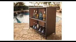 SUNCROWN Outdoor Bar Set 3-Piece Brown Wicker Patio Furniture - Glass Bar and Two Stools - Overview