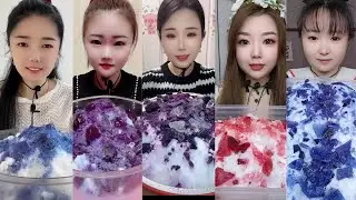 ONLY BITES🔷SOFT FREEZER FROST OVER CRUNCHY ICE TOPPINGS EATING COMPILATION🧊
