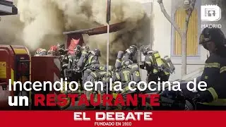 Bomberos del Ayuntamiento de Madrid extinguen un incendio en la cocina de un restaurante