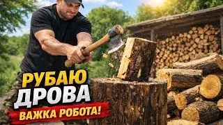 Справжня сільська робота — рубаю дрова
