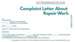 Complaint Letter About Repair Work - Sample Letter About Repair Work in English
