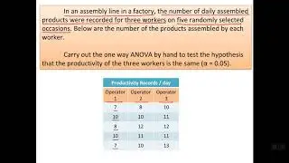 One Way Analysis of Variance  ANOVA Balanced Design - Hand Calculations