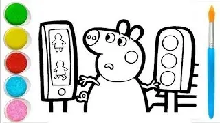 cute Peppa pig 🐷 with traffic lights 🚦 drawing painting and colouring easy for kids and toddlers