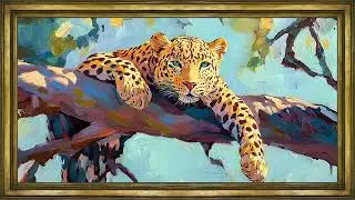 Resting Leopard Modern Animal Painting &ndash; 4K Framed TV Art Screensaver