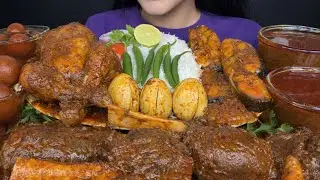ASMR EATING WHOLE CHICKEN CURRY 🍗 | MUTTON, EGG & FISH CURRY 😱 + GULAB JAMUN | BIG BITES MUKBANG