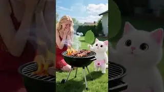 The sheep fell down. The kitten and the lady enjoyed it.