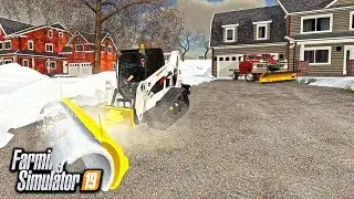 SNOW PLOWING HOUSES! PUSHING 2 FOOT DRIFTS WITH BOBCAT & OLD TRUCK | FARMING SIMULATOR 2019