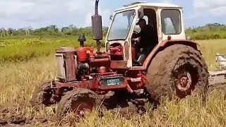 tractor yumz atascado con trilladora ,le falta operador con un 45 🔥💪