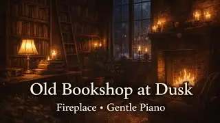 Old Bookshop at Dusk – Fireplace & Gentle Piano