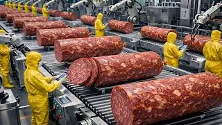Inside Pepperoni Sausage Factory | How Pepperoni Is Made on a Modern Production Line (Full Process)