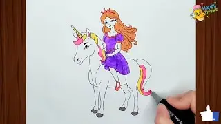 Как нарисовать единорога и принцессу 🎨 Простой пошаговый рисунок для детей