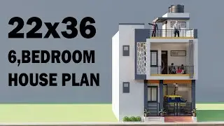 22x36 3D 6 Bedroom House Plan,Best Car Parking House Design,Duplex House Elevation