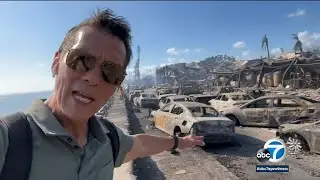 Lahaina's Front Street filled with burned cars abandoned by drivers who ran for their lives