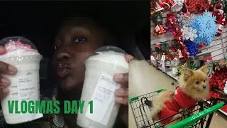 VLOGMAS DAY 1: TRYING STARBUCKS HOLIDAY DRINKS, dollar tree etc ❤️💚