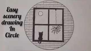Easy scenery drawing in circle 😍✏️ very easy circle drawing 😍&hearts;️ beautiful scenery & cat drawing😍🐱
