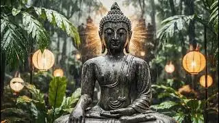 Rainy Zen Garden with Buddha Statue 🍀 Soothing Rain Ambience for Sleep and Mindfulness
