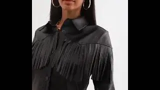 ASOS DESIGN Long sleeve leather look fringe shirt dress