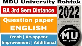 Mdu Ba Distance English 3rd semester Question Paper 2023 | Mdu DDE Ba English 3rd semester Paper