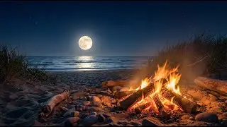 Cozy Bonfire & Gentle Ocean Waves with Relaxing Piano Music | Deep Sleep (3 Hours)