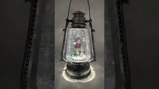 Snowman Design Hurricane Lantern LED Lit Christmas Water Spinner