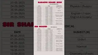 Class 11 & 12 date sheet 2025 pre medical & pre engineering Karachi #short#exam#Karachi#Sindh#board