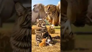 Owl Attack?! Mother Cat Fights to Protect Her Kittens.  #cat #catvideos #catlovers #catvsowl