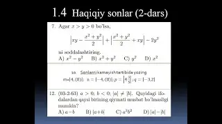 1.4. Haqiqiy sonlar. modulli misollar. 2-dars