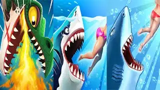 Hungry Dragon VS Hungry Shark World VS Hungry Shark Evolution - ALL DRAGONS & SHARKS - Gameplay FHD