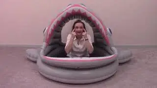 Huge inflatable toy Shark. Beach toy. Song about parts of body in English for beginners.