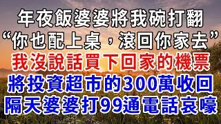 年夜飯婆婆將我碗打翻，“你也配上桌！滾回你家去”我沒說話買下回家的機票，將投資超市的300萬撤回，隔天破哦哦破打99通電話哀嚎！#爽文#為人處世 #正能量 #故事分享 #生活經驗 #情感